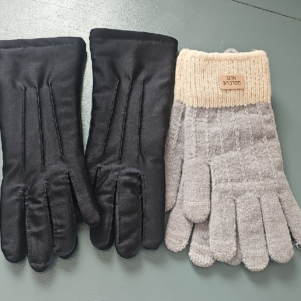 2 Pair‎ Of Womens Gloves Thinsulate Black and Golove NLO Gray Gloves Set Meduim.